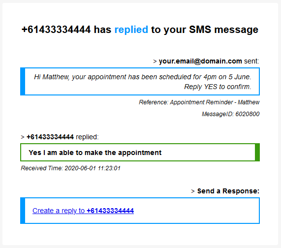 SMS Reply Notification Example